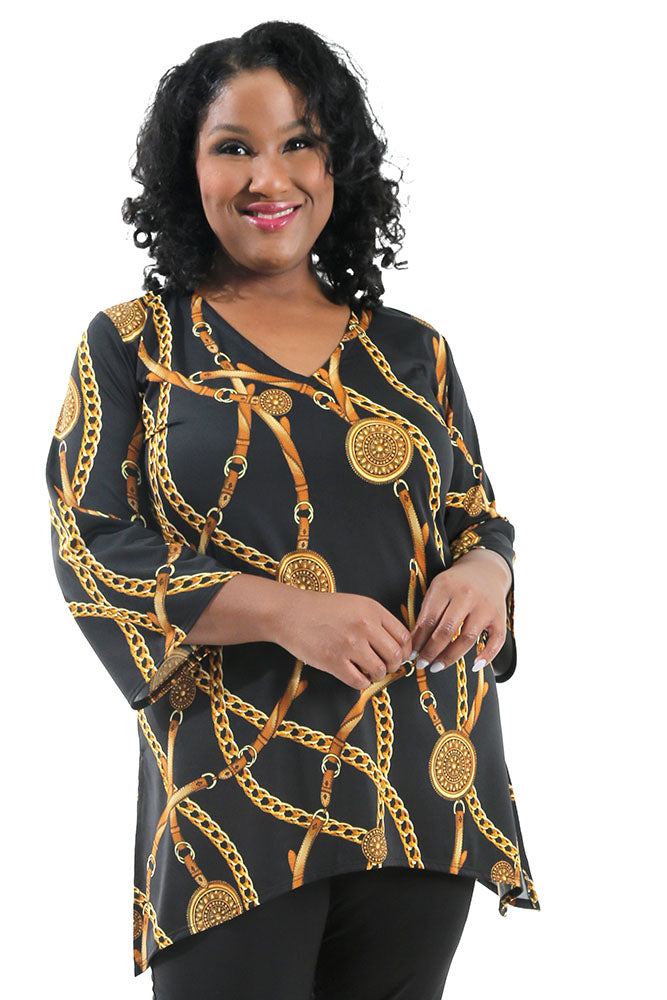 Vikki Vi Jersey Black Chain Shark Bite Tunic