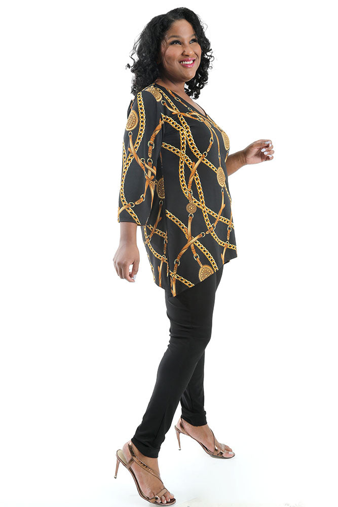 Vikki Vi Jersey Black Chain Shark Bite Tunic