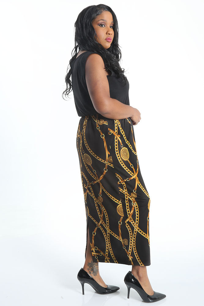 Vikki Vi Jersey Black Chain Straight Maxi Skirt