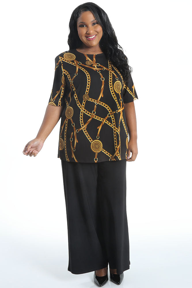 Vikki Vi Jersey Black Chain Short Sleeve Tunic