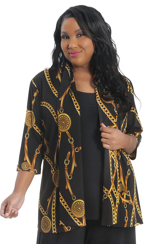 Vikki Vi Jersey Black Chain 3/4 Sleeve Kimono Jacket