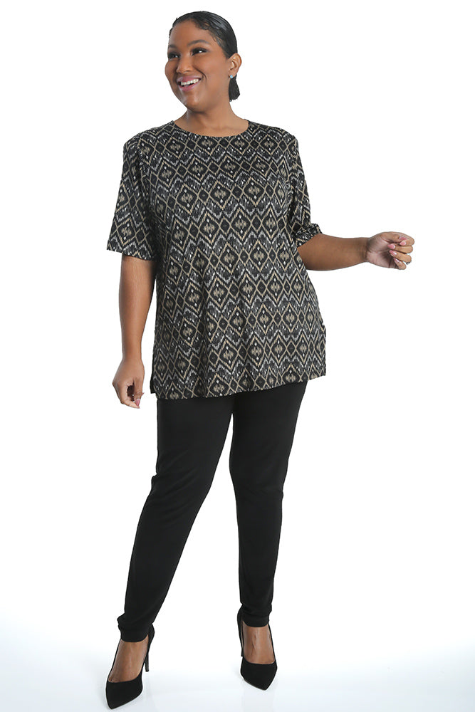 Vikki Vi Jersey Gold Ikat Short Sleeve Tunic