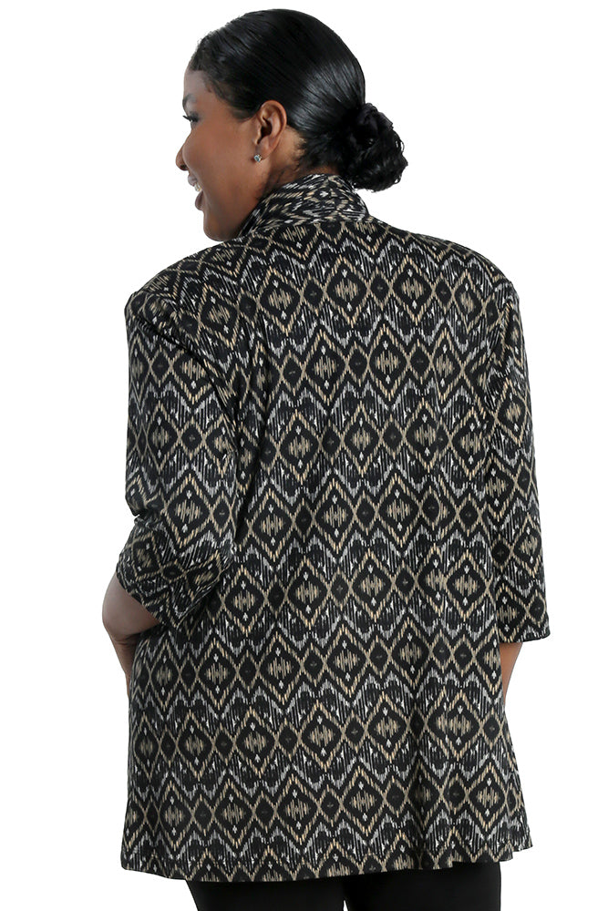 Vikki Vi Jersey Gold Ikat 3/4 Sleeve Kimono Jacket