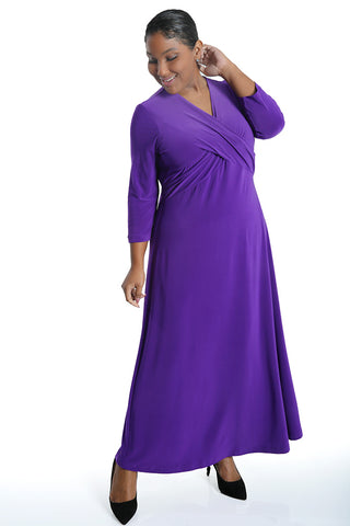 woman wearing an iris purple dress