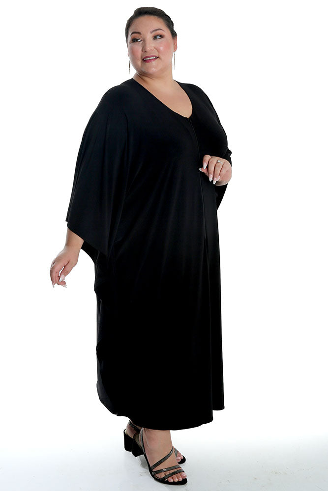 Vikki Vi Jersey Black Zip Front Caftan