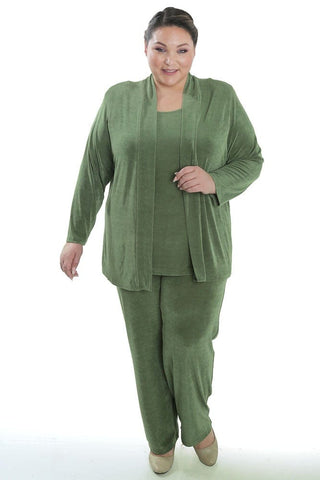 woman wearing sage green separates