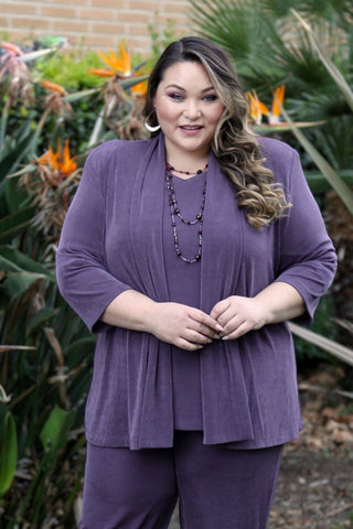 woman wearing vintage violet separates