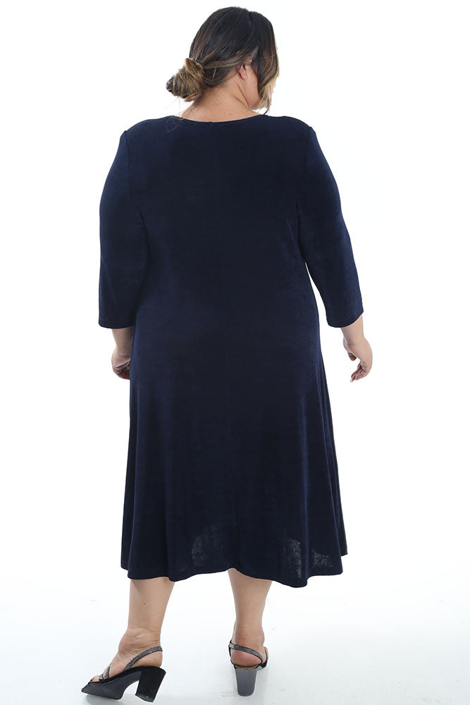 Vikki Vi Classic Navy 3/4 Sleeve A-Line Dress