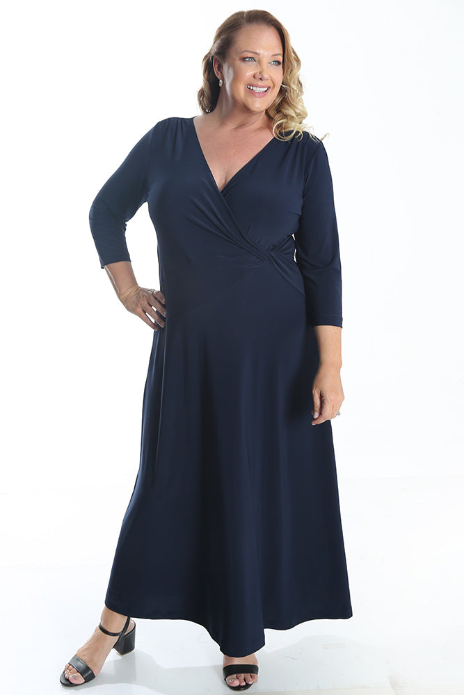 Vikki Vi Jersey Navy Faux Wrap Maxi Dress