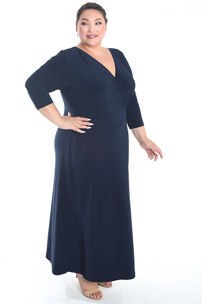 Vikki Vi Jersey Navy Faux Wrap Maxi Dress