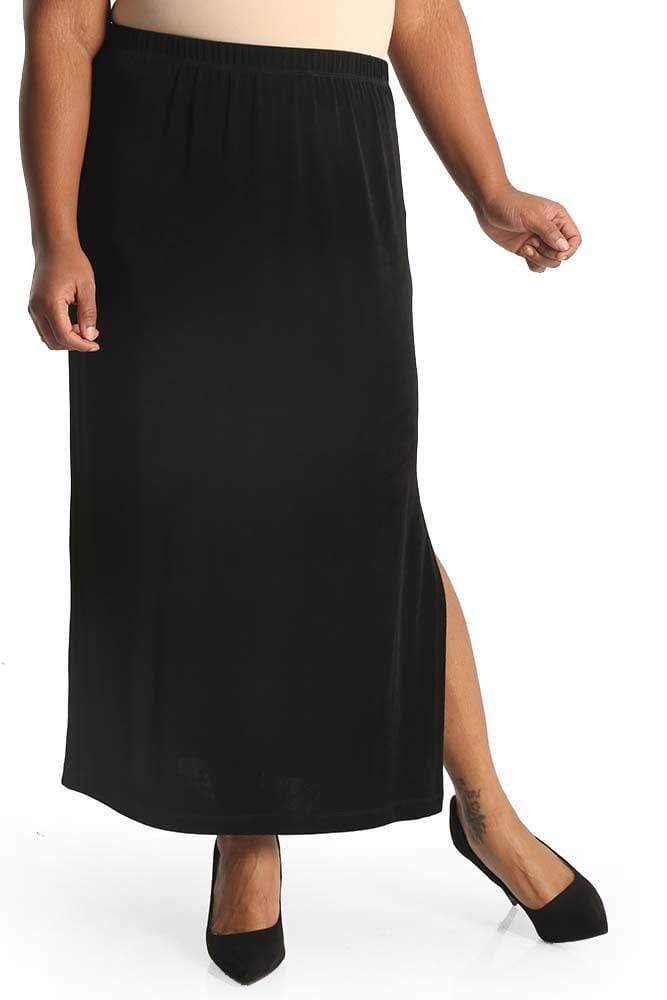 Vikki Vi Classic Black Side Slit Straight Maxi Skirt