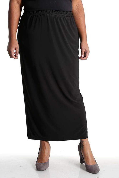 Vikki Vi Jersey Black Straight Maxi Skirt - PlusbyDesign.com