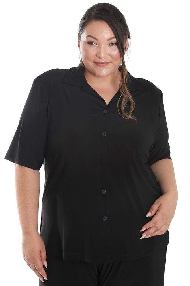 Vikki Vi Jersey Black Camp Shirt