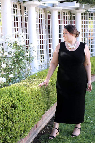 Chelsea in a black maxi tank dress