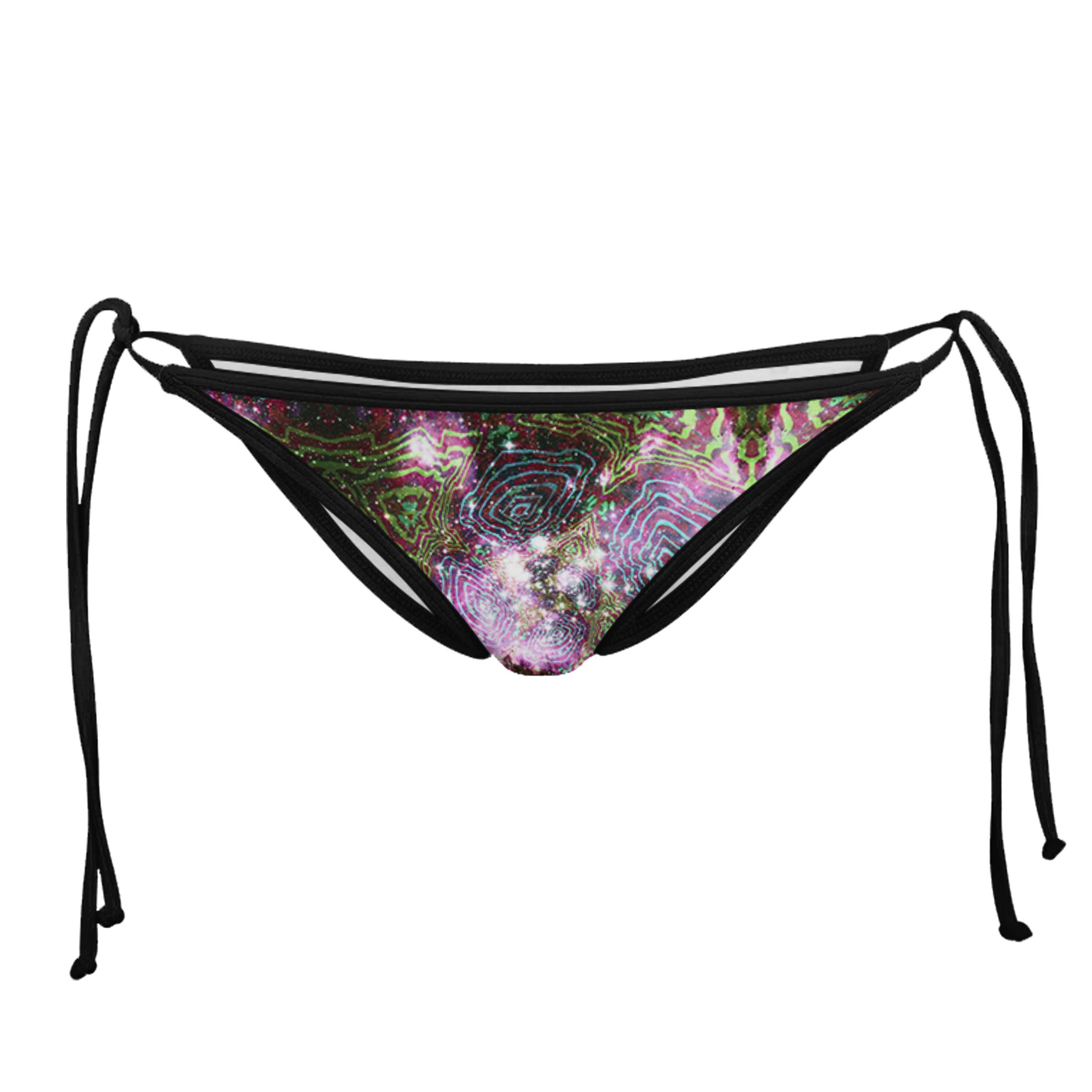 WAVEY VORTEX BLACK STRING BIKINI BOTTOMS - Set 4 Lyfe Apparel