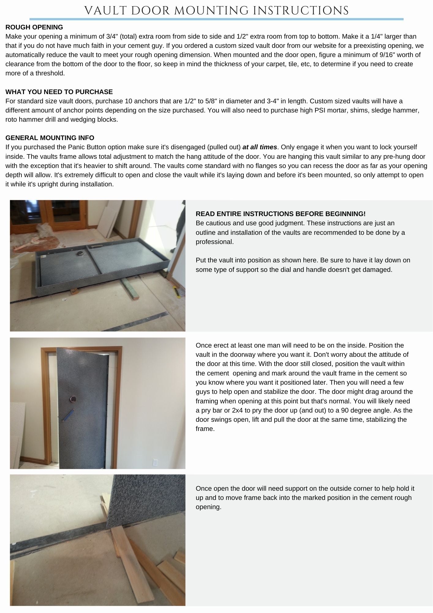 Vault door mounting instructions