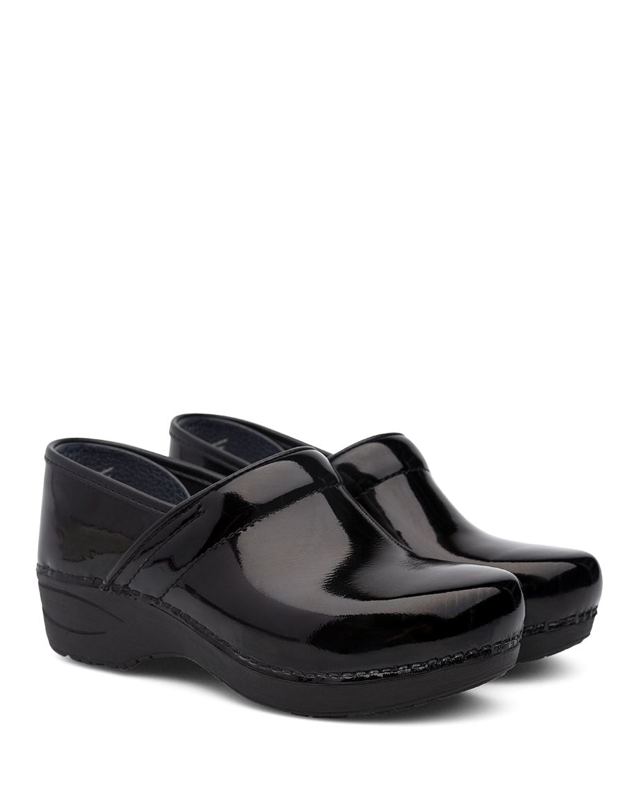 black patent clogs