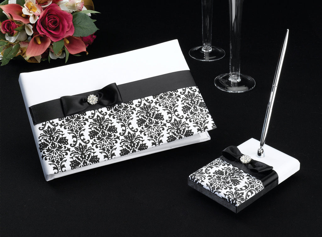 Black Damask Wedding Guest Book & Pen Set | WhereBridesGo.com