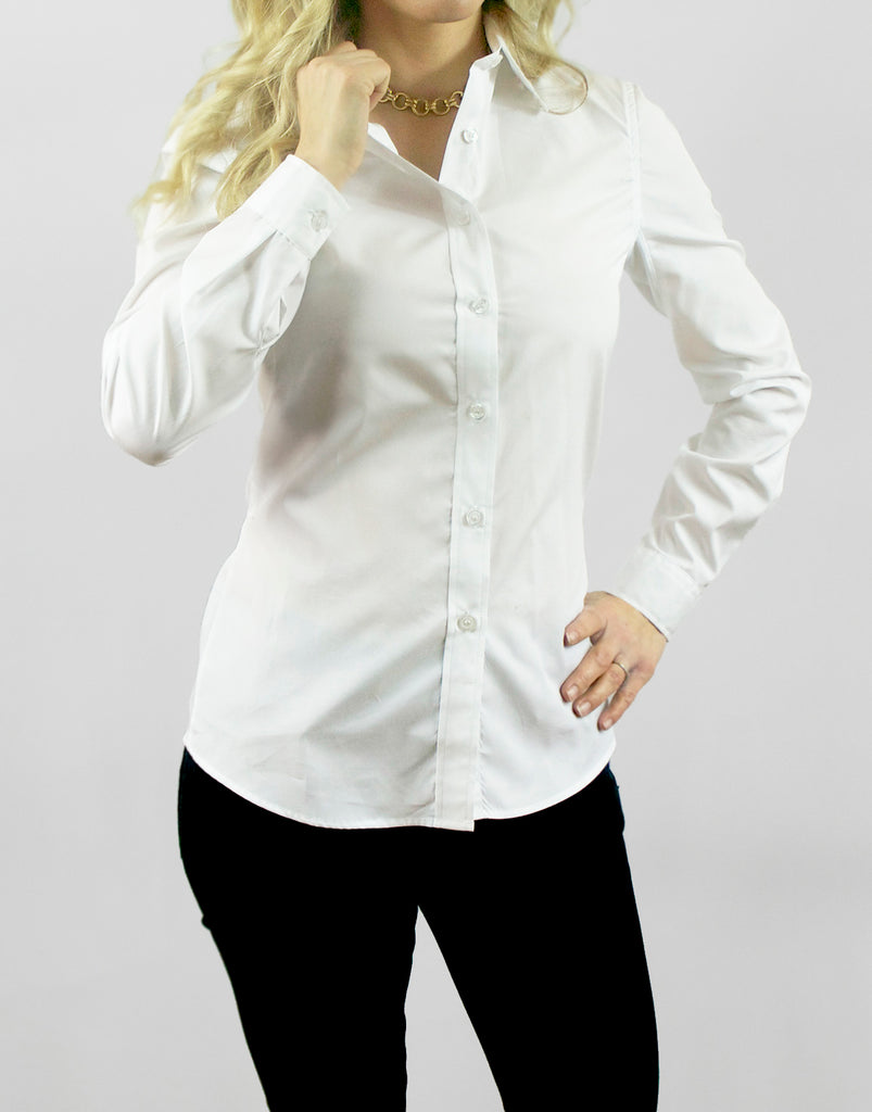 womens long white dress shirt