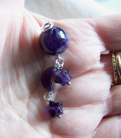 Purple Amethyst Crystal Ball Moon and Stars Pendant – My Mystic Gems
