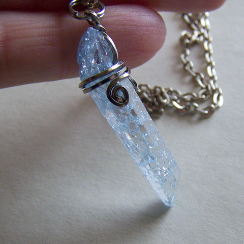 Wire Wrapped Sky Blue Raw Quartz Crystal Point Pendant – My Mystic Gems