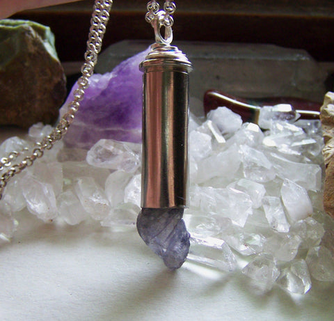 Natural Iolite Indigo Gemstone Crystal Bullet Pendant Necklace – My ...