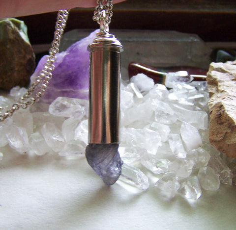 Natural Iolite Indigo Gemstone Crystal Bullet Pendant Necklace – My ...