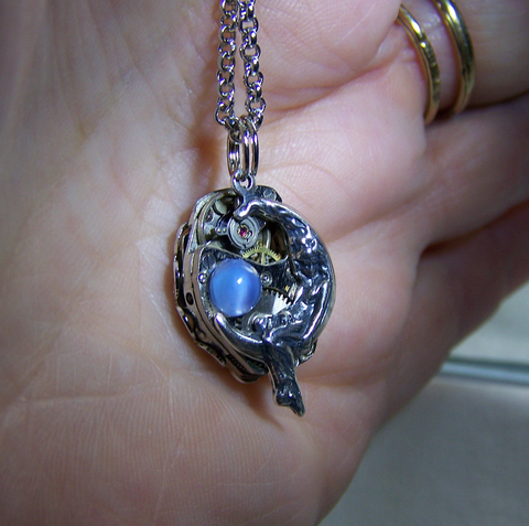 Moon Maiden Vintage Watch Works Moonstone Steampunk Jewelry Pendant ...