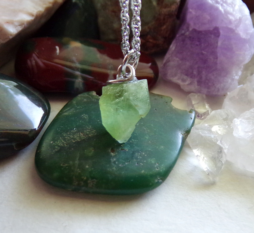Green Peridot Natural Gemstone Crystal Point Necklace Pendant – My ...
