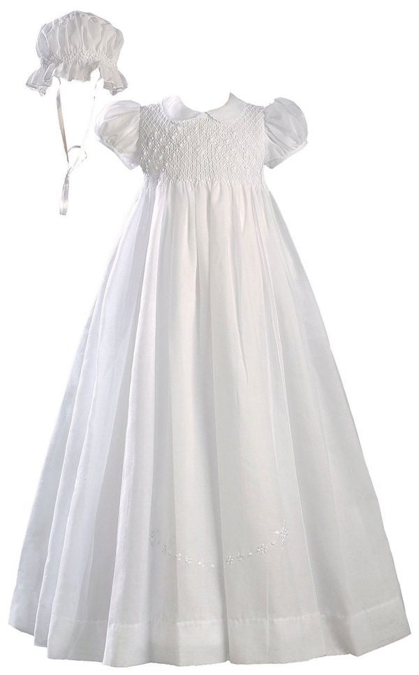 Girls White Hand Smocked Polycotton Batiste Baptism Gown LTML-CO06GS ...