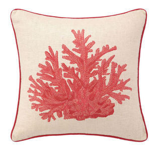 Red Coral Embroidered Beach Throw Pillow