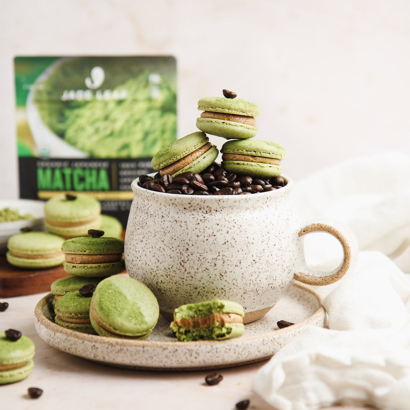 Celebrate National Coffee Day with Matcha Coffee Macarons Jade Leaf