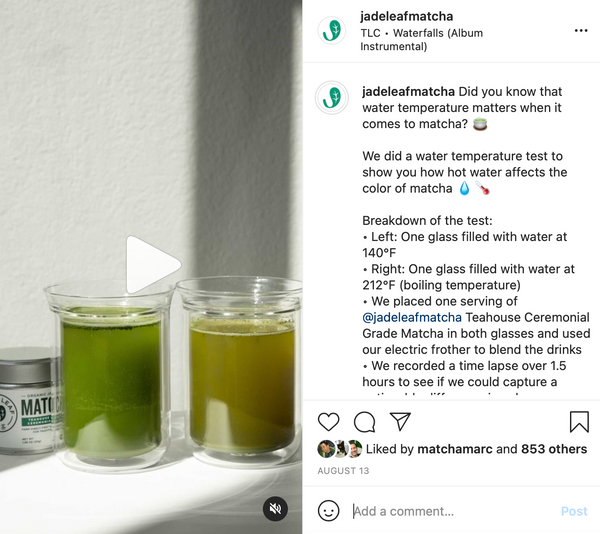 Jade Leaf Matcha's Oxidation Test on Instagram