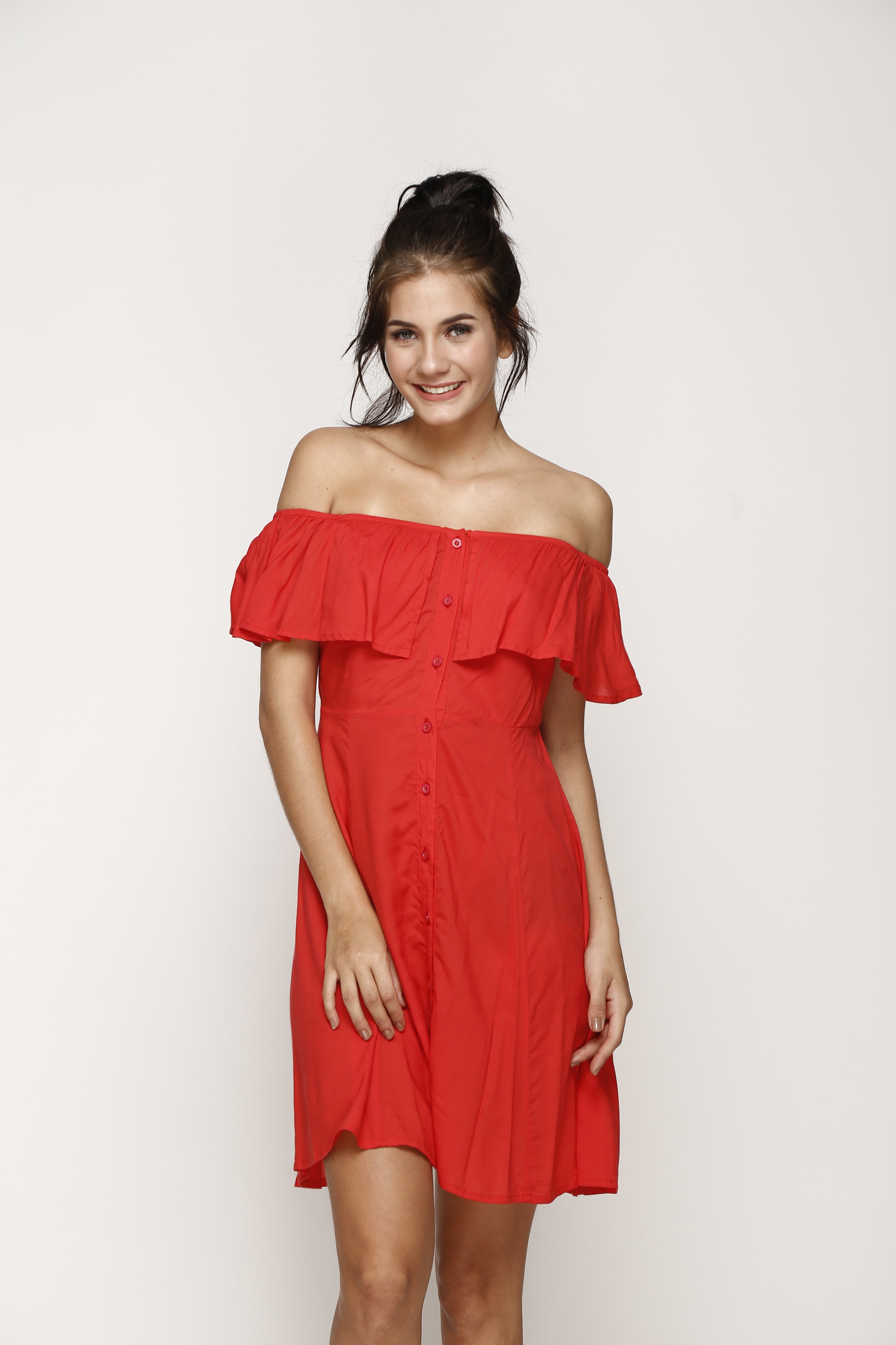 red off shoulder summer dress