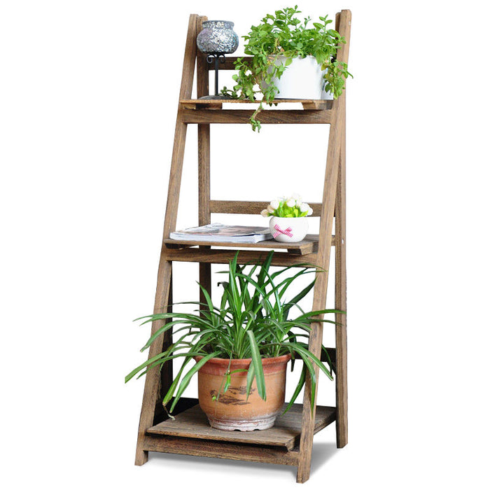 Wooden Ladder Shelf 3 Tier Plant Flower Storage Shelves Multi CD Book ...