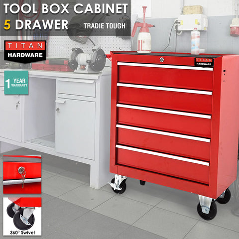 5 drawers tool cabinet roller door trolley box chest storage mechanic