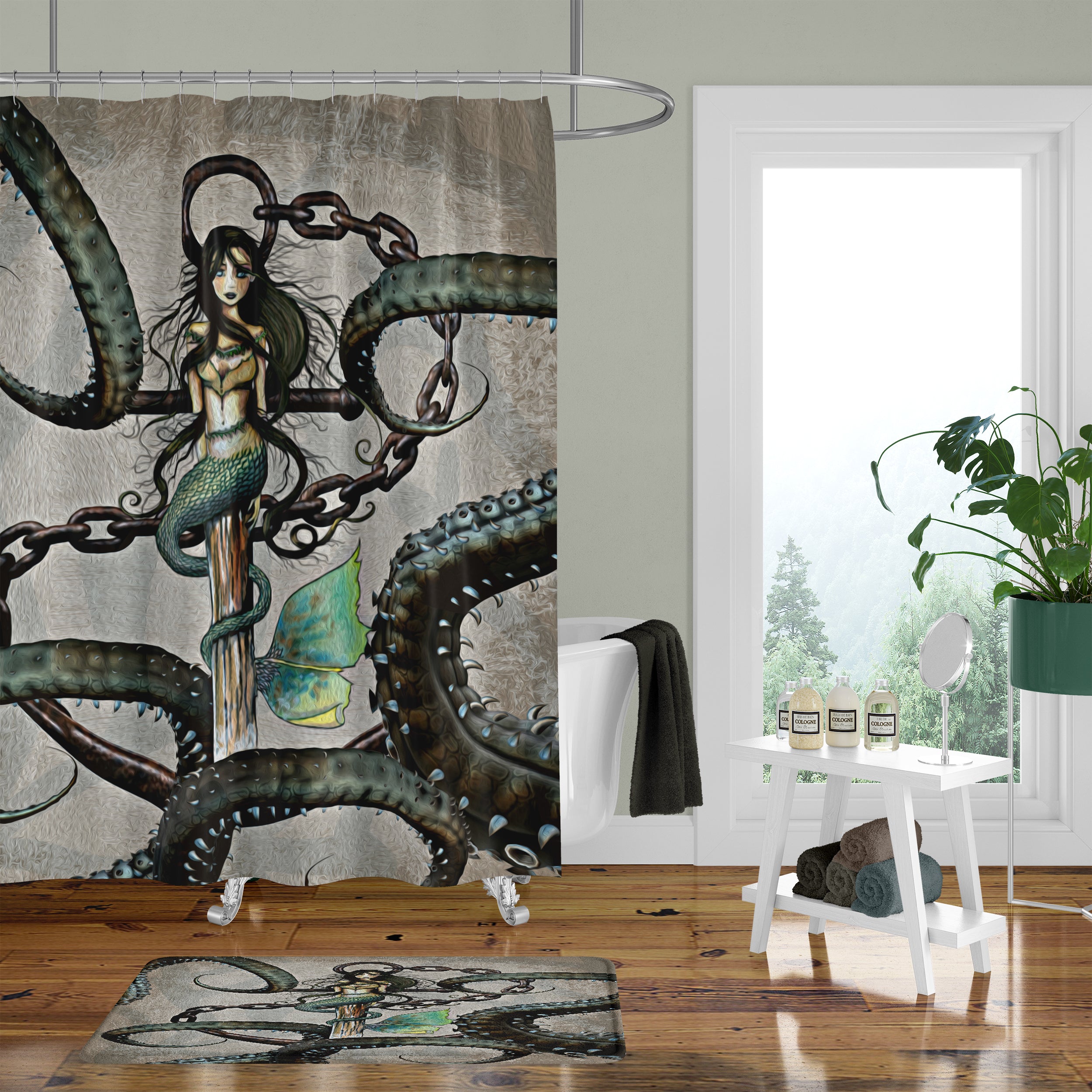 Octopus And Mermaid Nautical Steampunk Shower Curtain