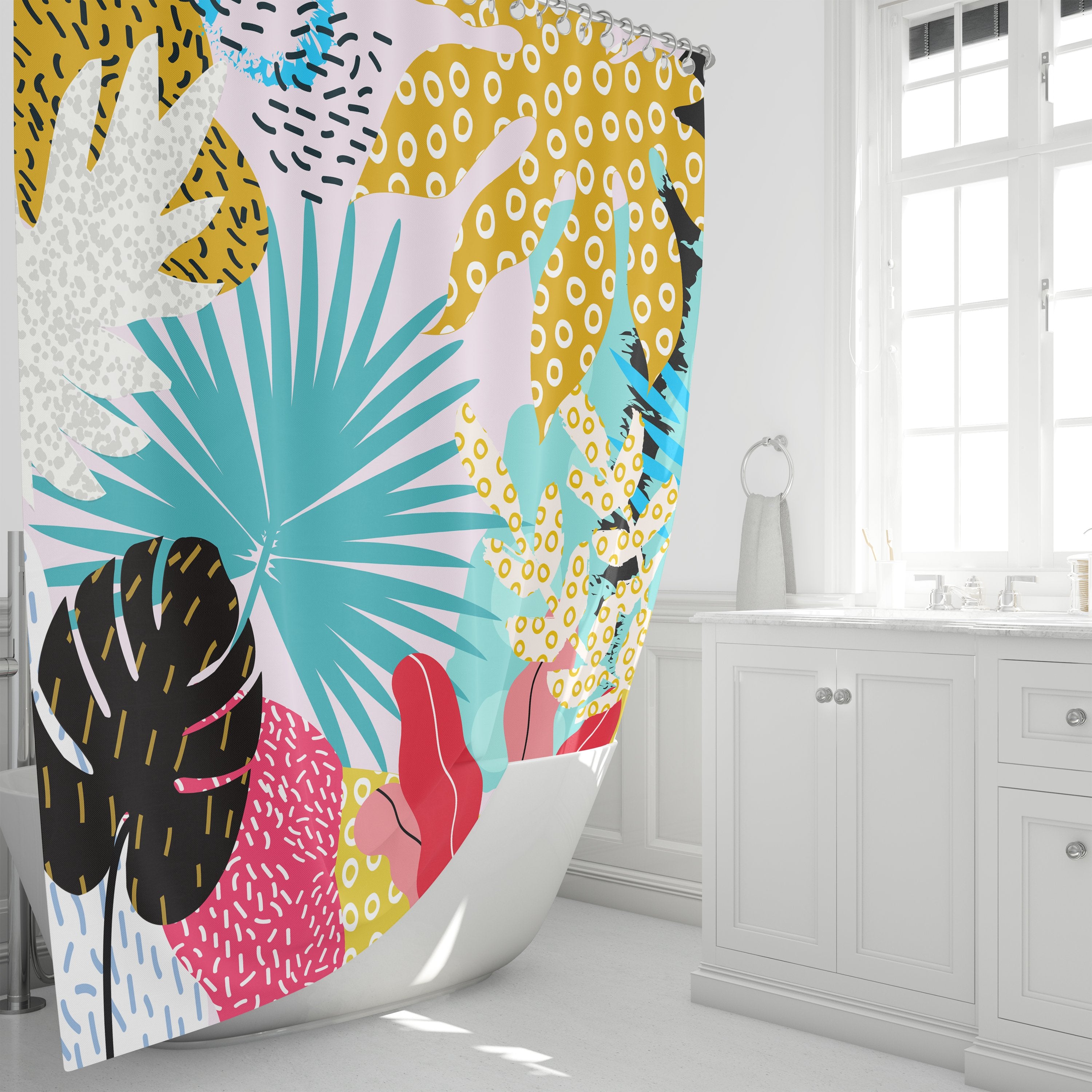 Modern Leaves Abstract Shower Curtain Bathroom Decor Folk N Funky