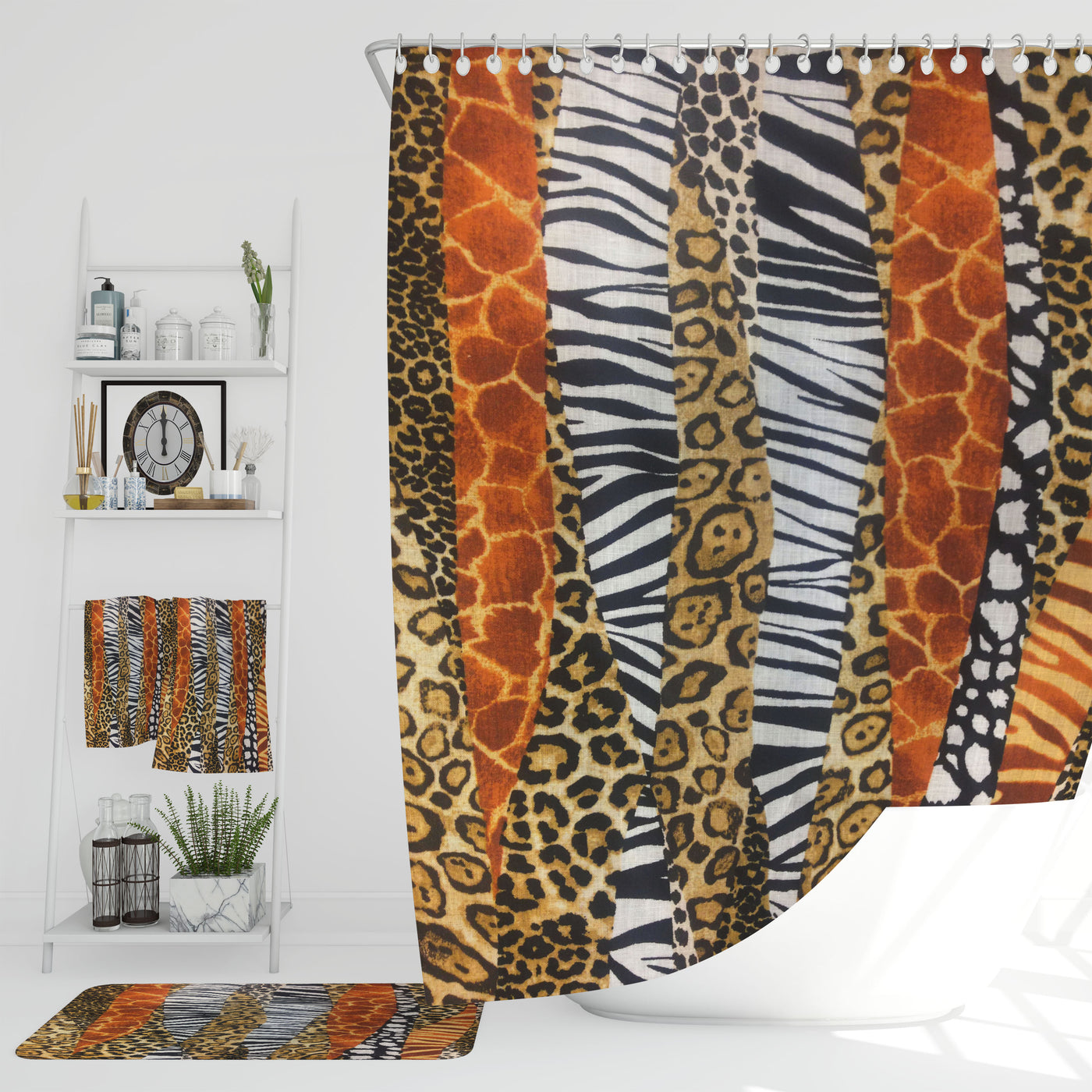 Boho Animal Print Shower Curtain Safari Bathroom Decor Folk N Funky