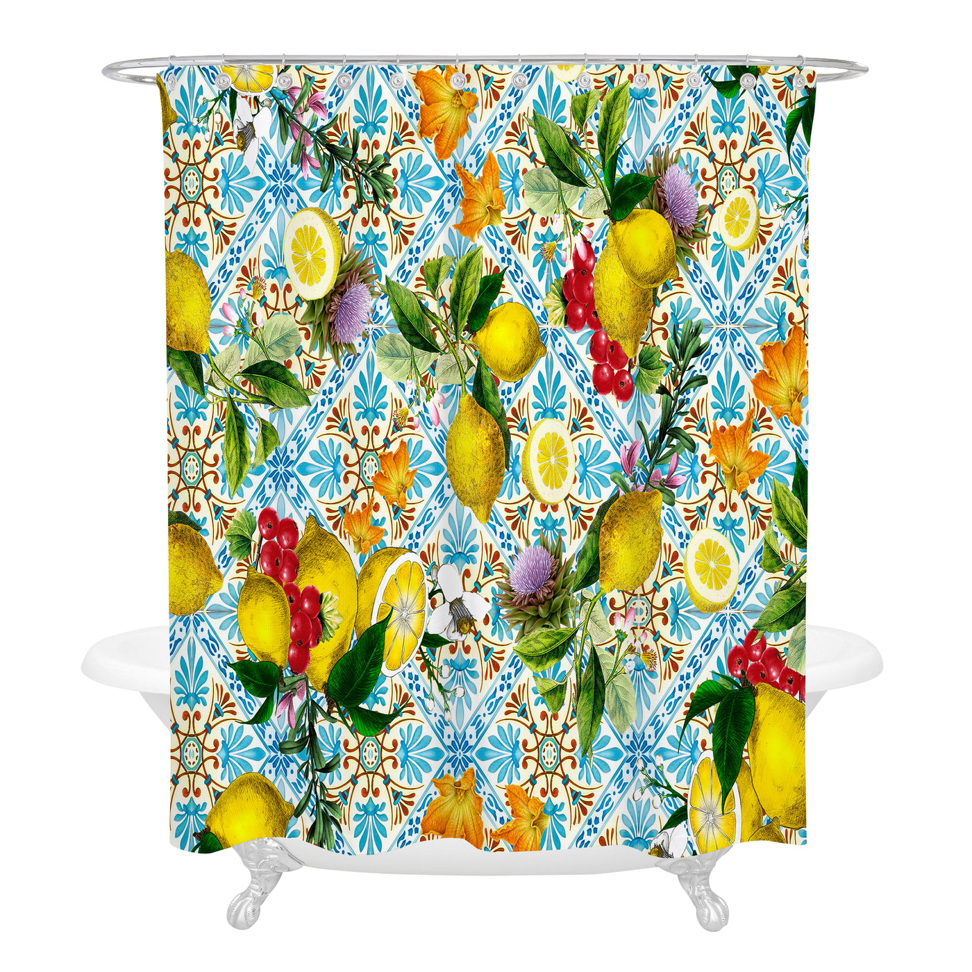 Vintage Theme Lemon Fruit Shower Curtain Optional Bathroom Decor Folk N Funky