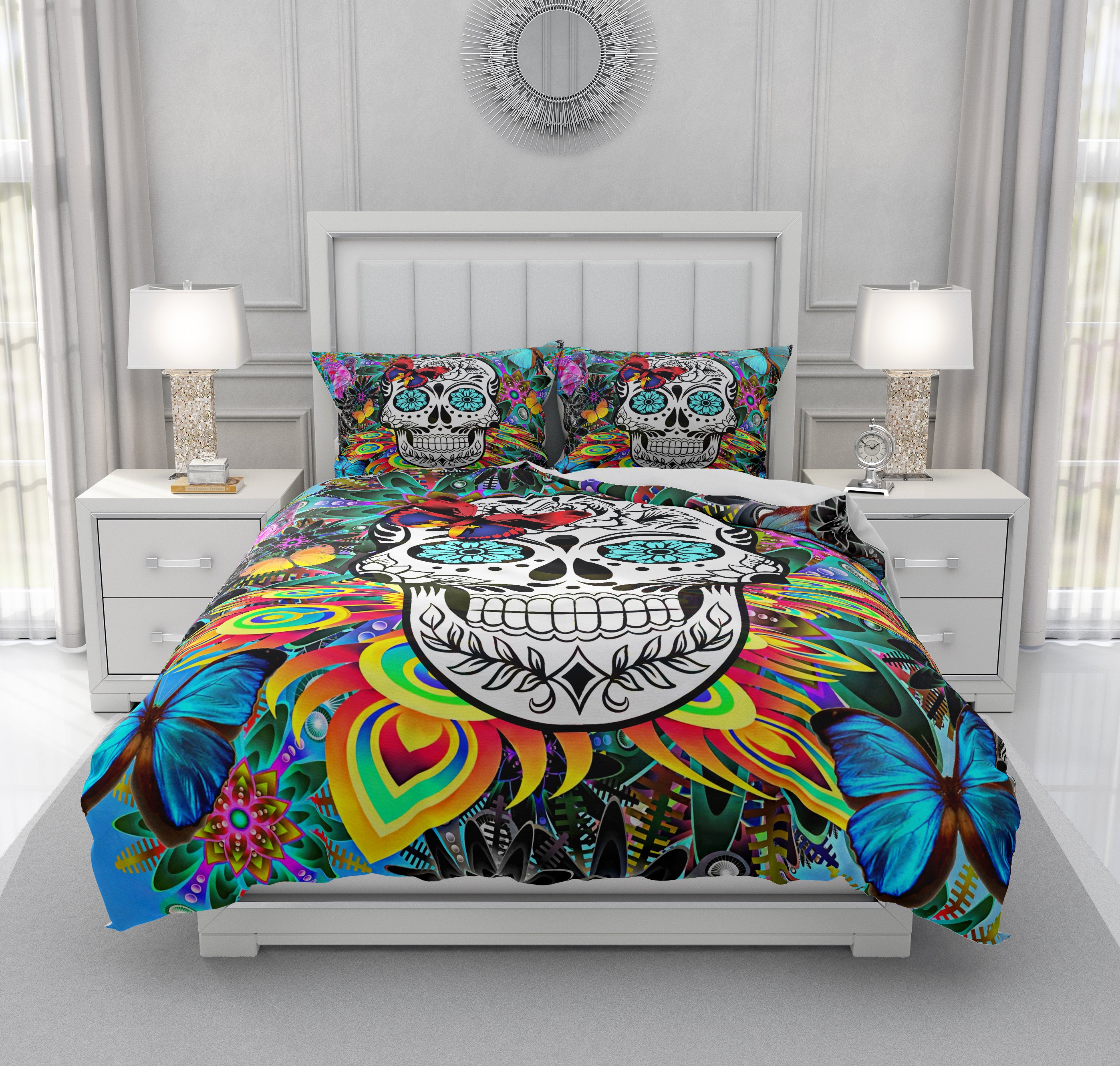 Color Crazy Happy Sugar Skull 2 Comforter Duvet Cover Bedding
