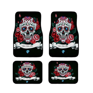 Personalized Monogram Black Red Diamond Sugar Skull Car Floor Mats