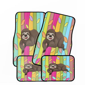 Rainbow Wood Feathers Sloth Car Floor Mats Folk N Funky