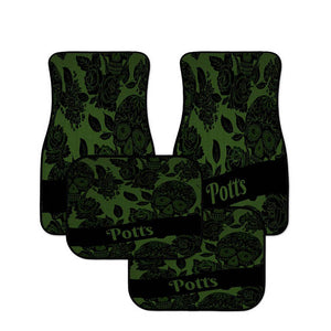 Personalized Monogram Deep Green Black Sugar Skulls Car Floor Mat