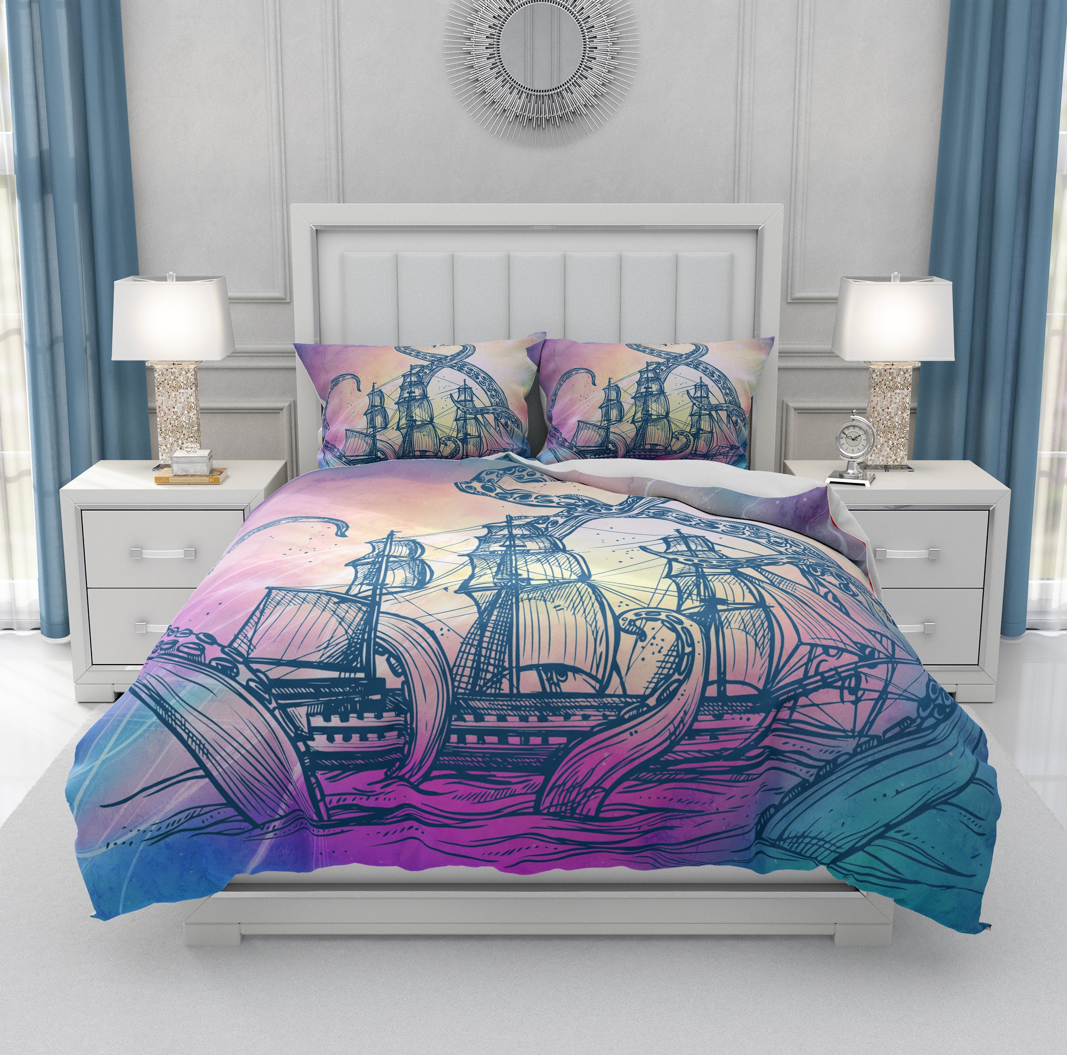 Kraken Octopus Stormy Sky Bedding | Folk N Funky