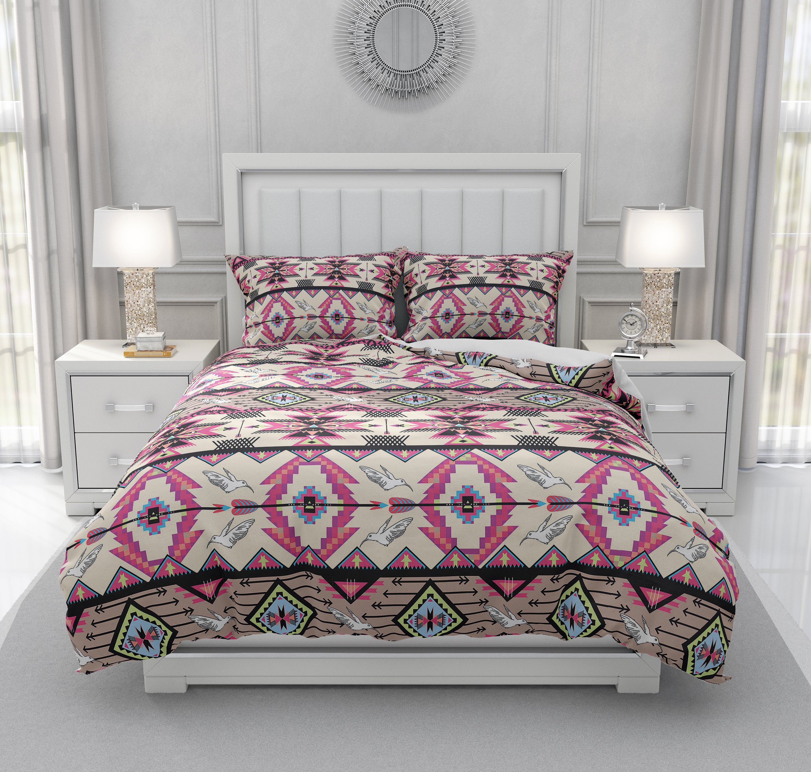 Pink Boho Southwest Design Comforter Duvet Cover Folk N Funky