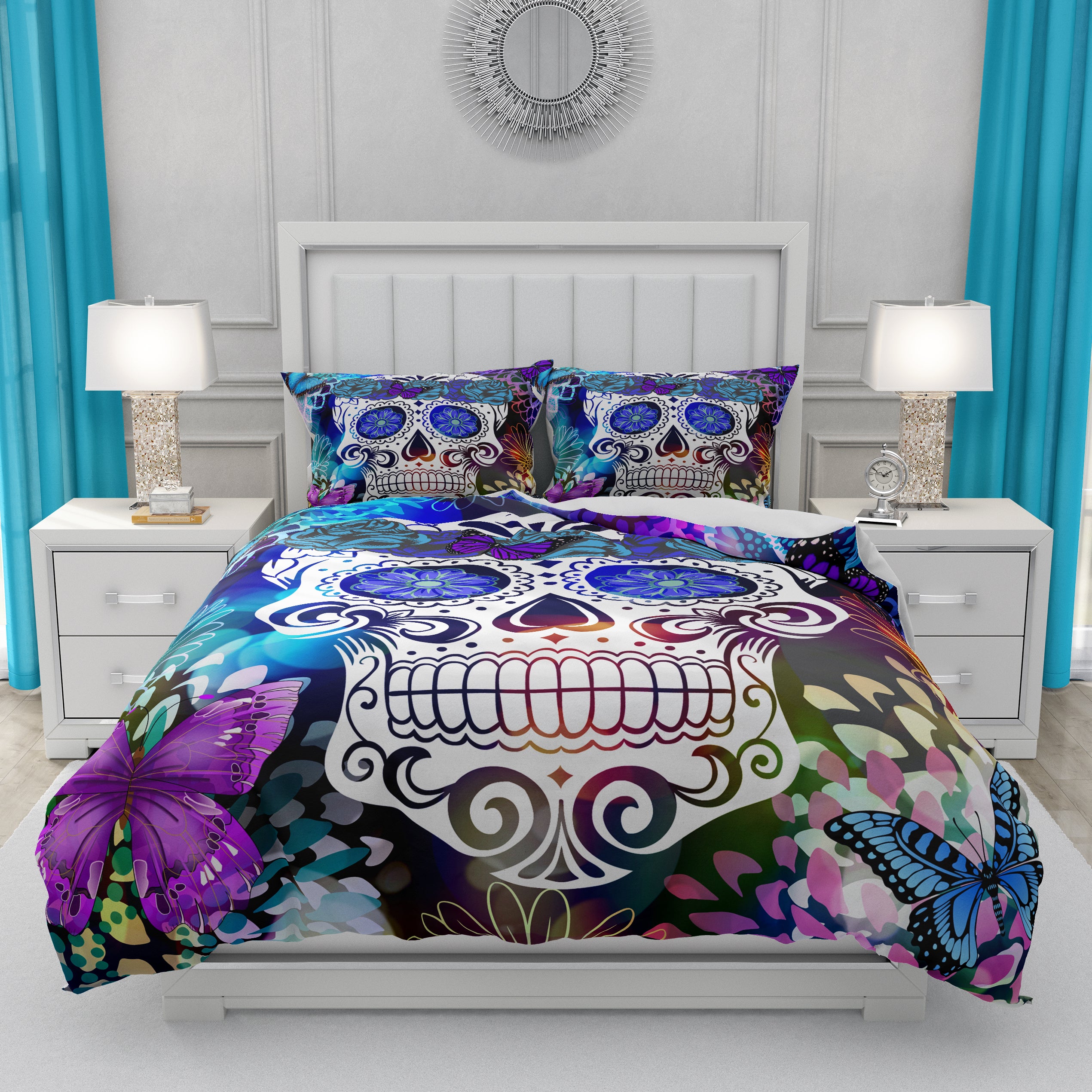 Butterfly Burst Sugar Skull Comforter Duvet Cover Bedding Set