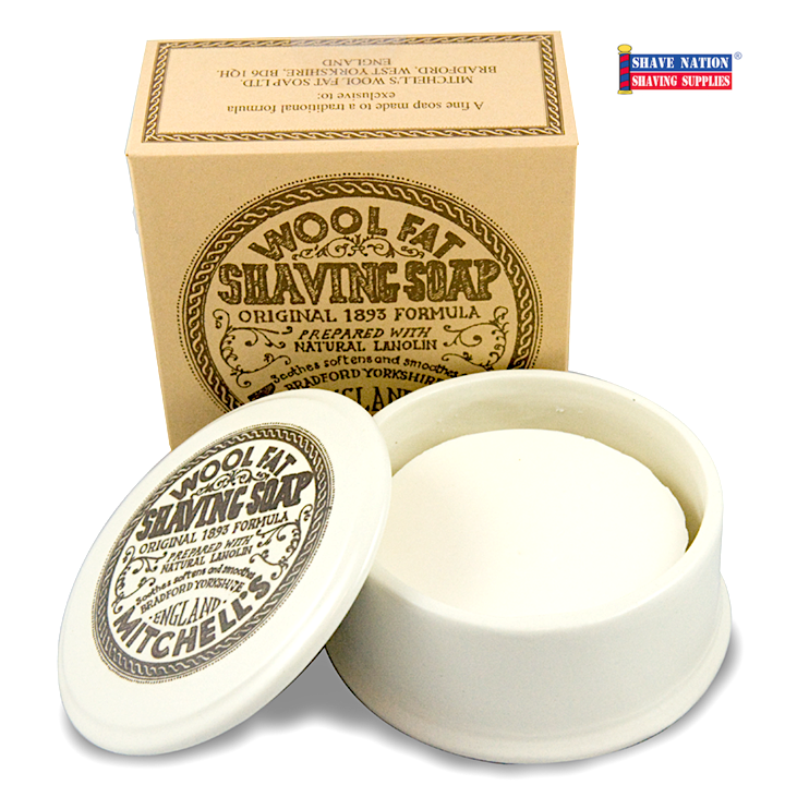 Mitchell's Wool Fat Shaving Soap in Ceramic Bowl Shave Nation Shaving