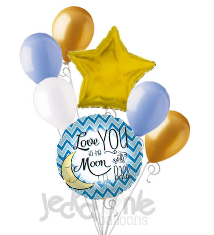 I Love You To The Moon And Back Blue Baby Boy Balloon Bouquet Jeckaroonie Balloons