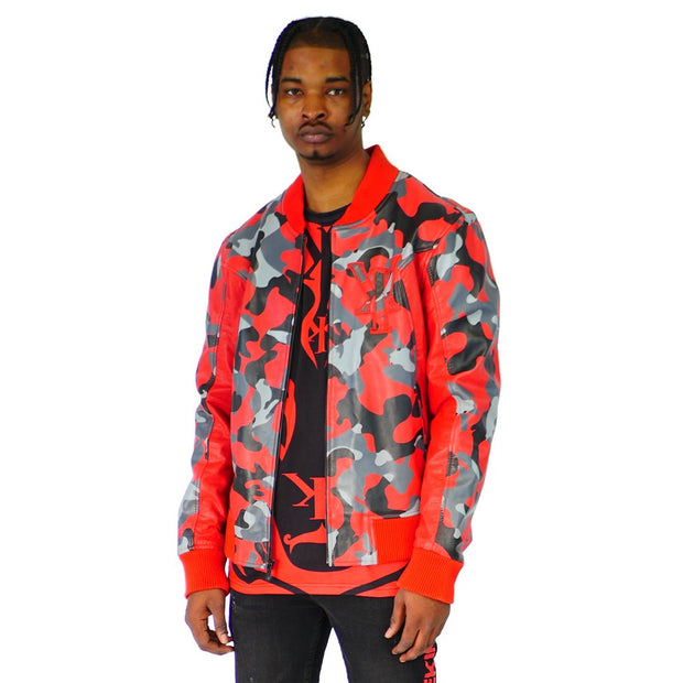 Mens Motto Leather Jacket Red Camouflage – YËKIM